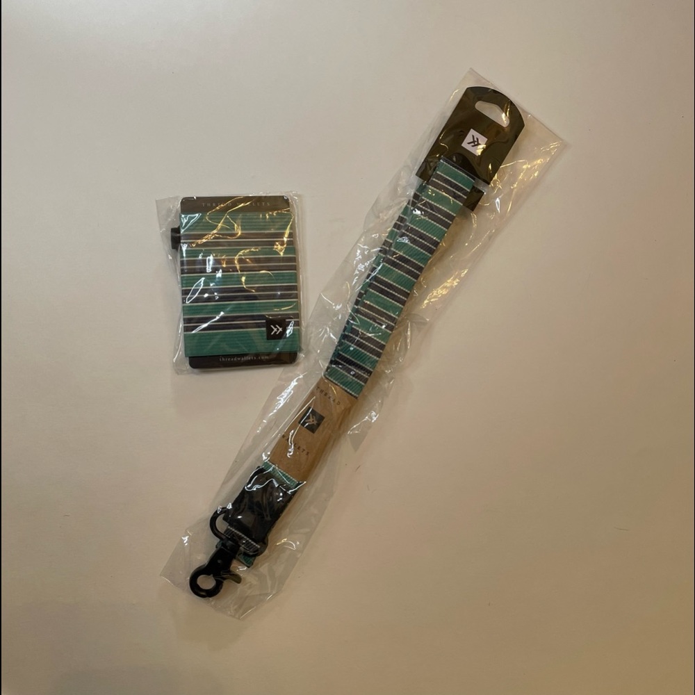 Green and Navy Thread Wallet and Lanyard